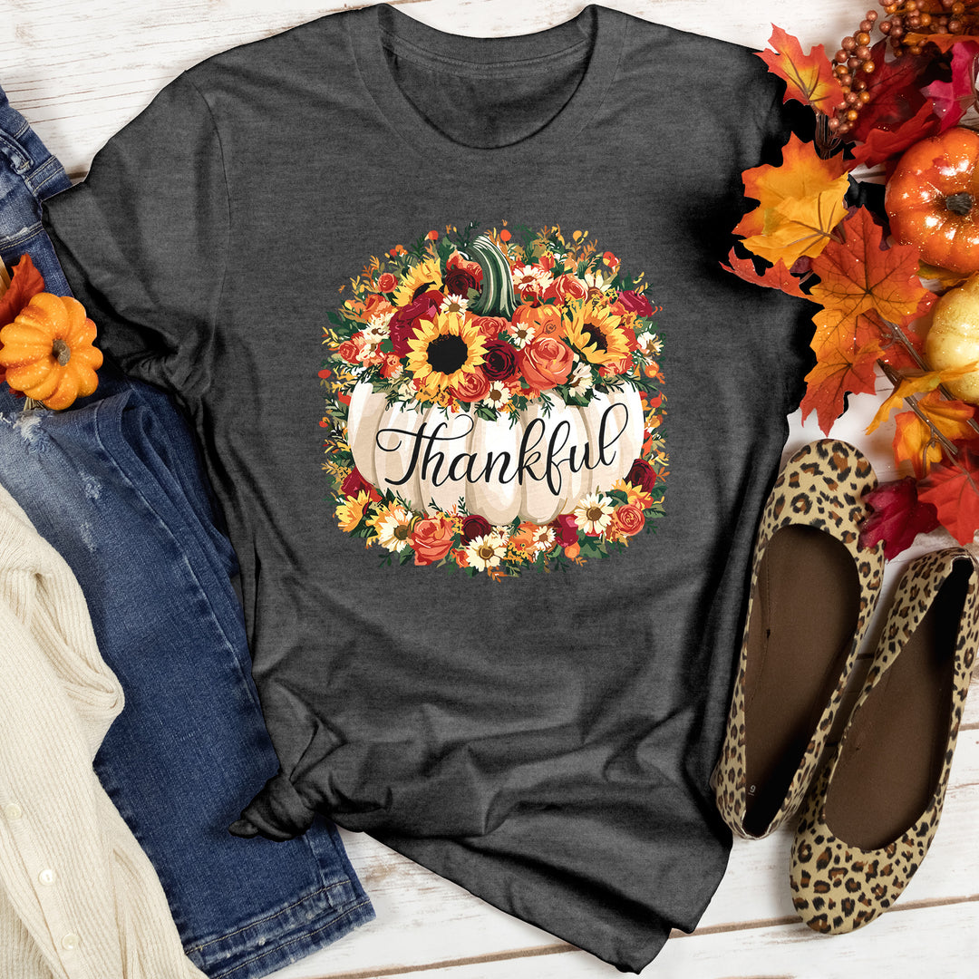 Floral Thankful Pumpkin Heathered Tee