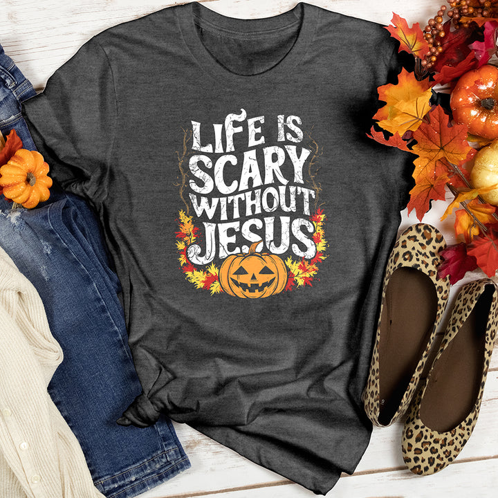 Life is Scary Without Jesus Heathered Tee