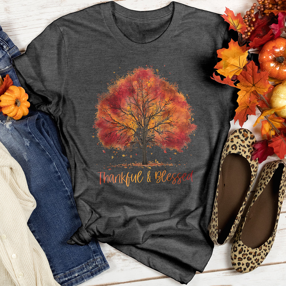 Thankful & Blessed Autumn Tree Heathered Tee