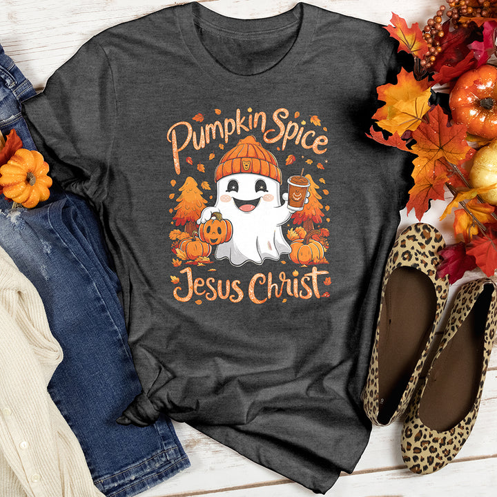 Pumpkin Spice Jesus Christ Ghost Heathered Tee