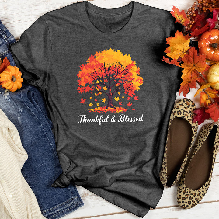 Thankful & Blessed Autumn Leaves Heathered Tee