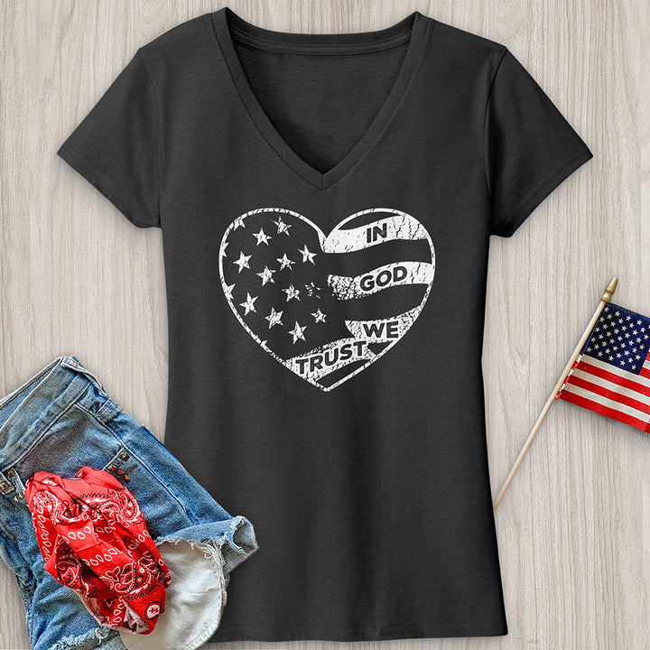 In God We Trust Faded Heart V-Neck Tee