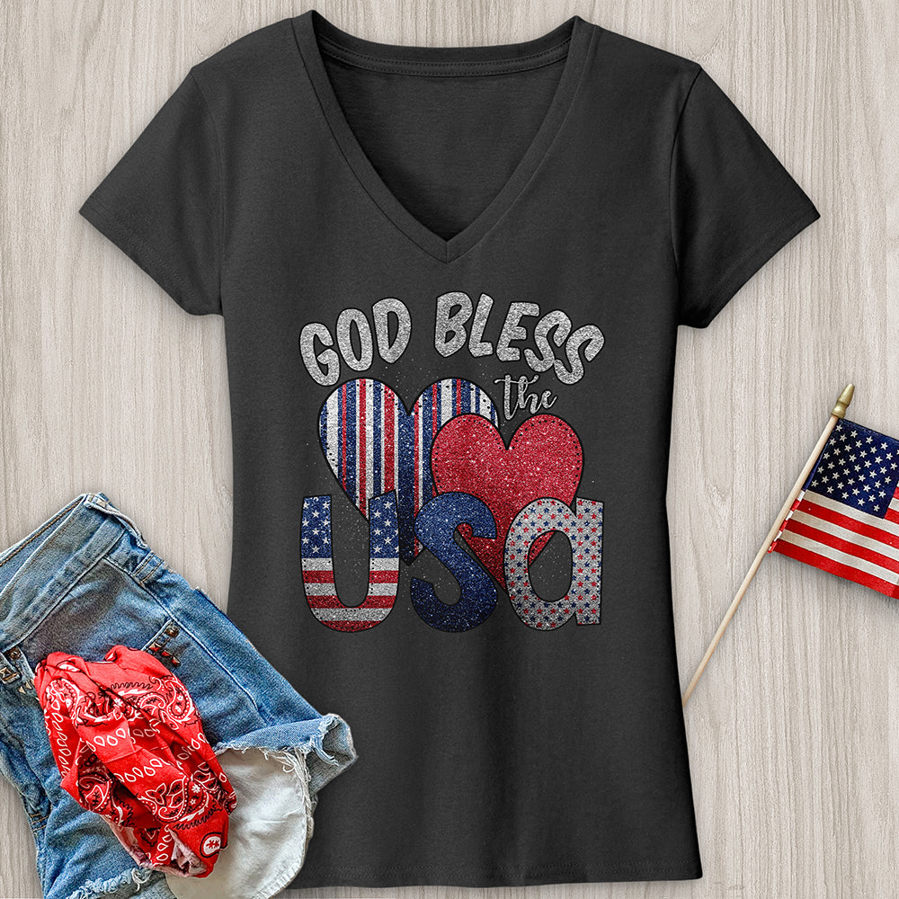 God Bless USA Sparkling V-Neck Tee