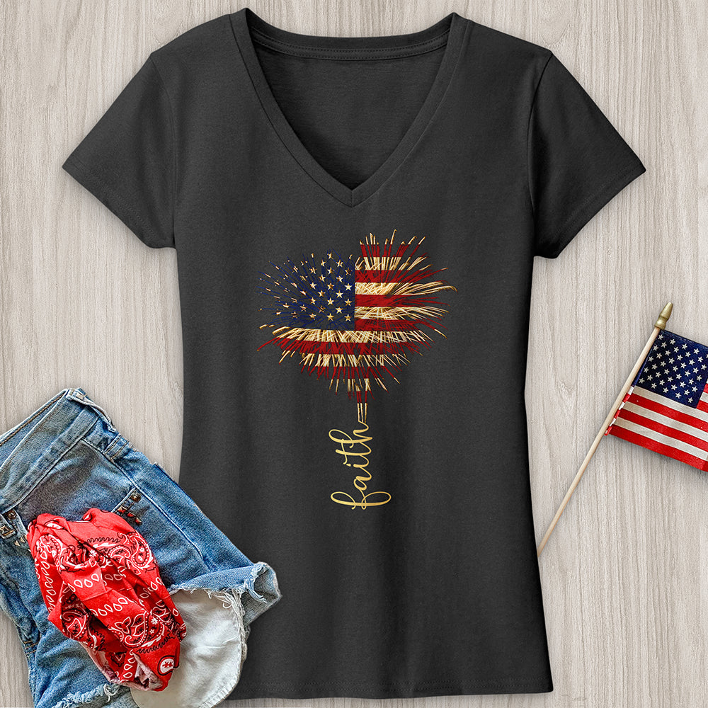 Faith Love Freedom Heart Fireworks V-Neck Tee