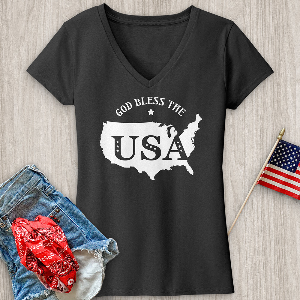 God Bless USA Outline V-Neck Tee