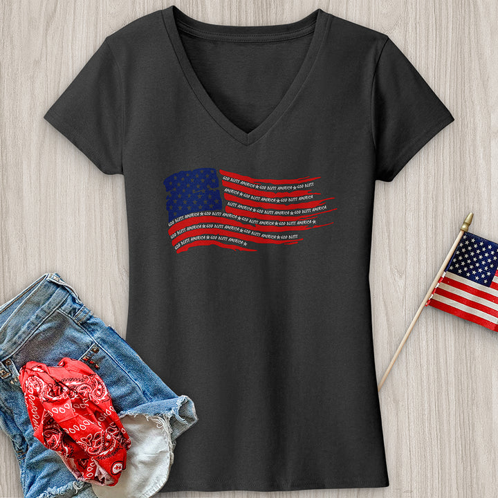 God Bless Word Flag V-Neck Tee