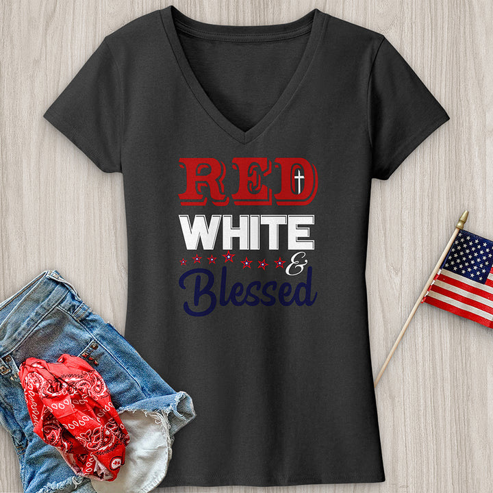 Red White & Blessed V-Neck Tee