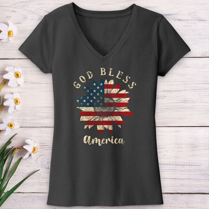 God Bless Sunflower V-Neck Tee