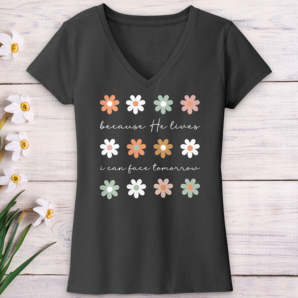 Because He Lives Boho Flowers V-Neck Tee