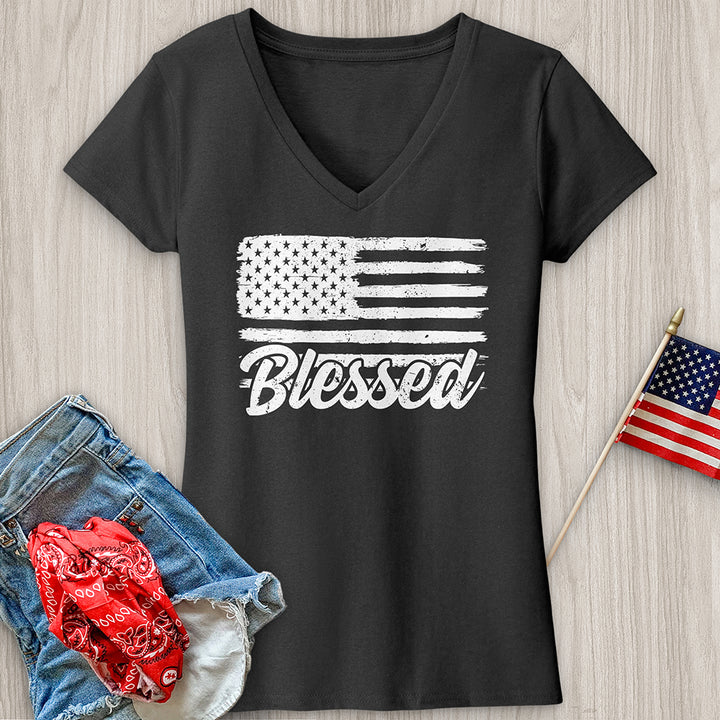 Blessed Flag V-Neck Tee