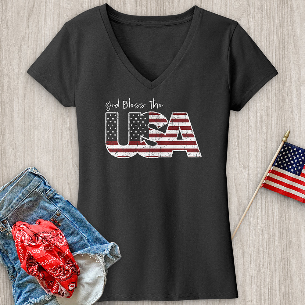 God Bless USA Faded V-Neck Tee