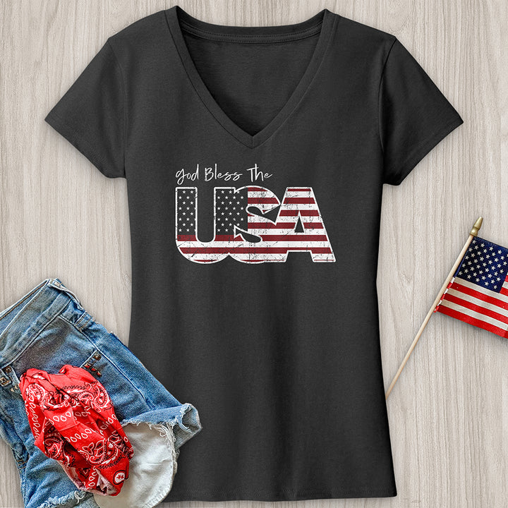 God Bless USA Faded V-Neck Tee