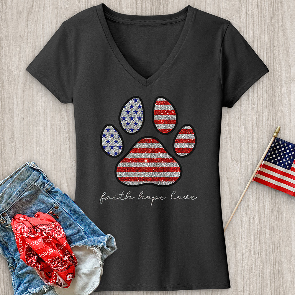 American Faith Paw Print V-Neck Tee