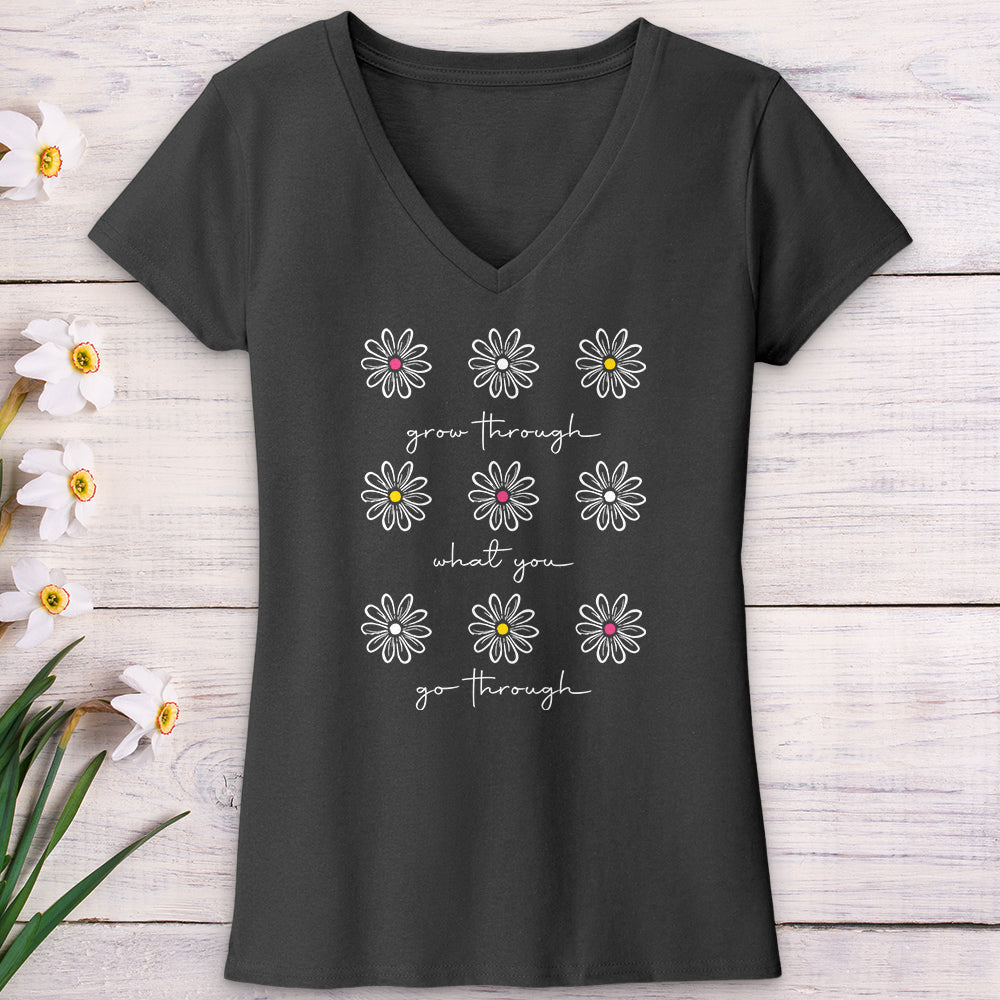 Grow Through White Daisies V-Neck Tee