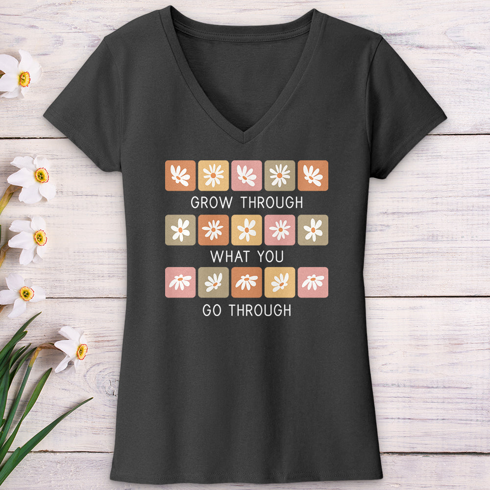 Grow Through Retro Daisies V-Neck Tee