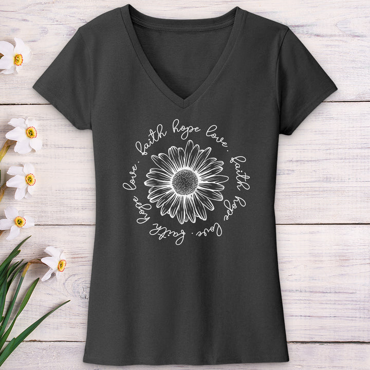 Faith Hope Love White Flower V-Neck Tee