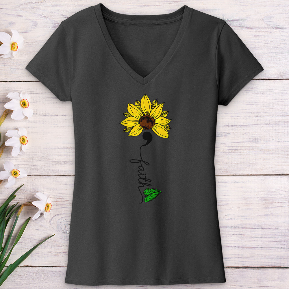 Faith Semicolon Sunflower V-Neck Tee