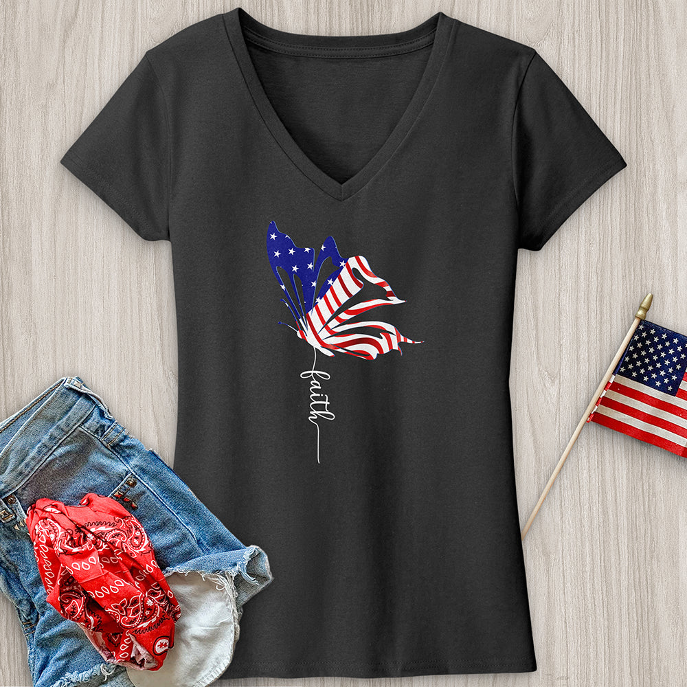 American Faith Butterfly  V-Neck Tee