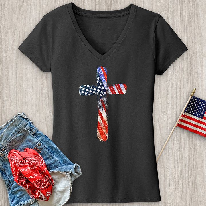 Red White Blue Cross V-Neck Tee