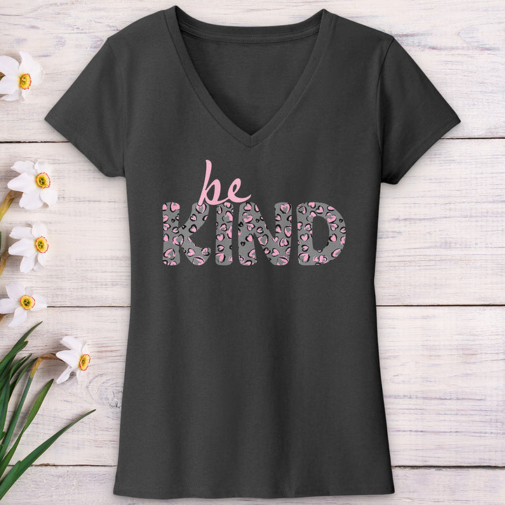 Be Kind Pink Leopard Print V-Neck Tee