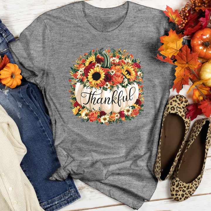 Floral Thankful Pumpkin Heathered Tee