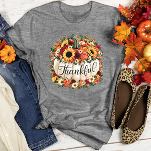 Floral Thankful Pumpkin Heathered Tee