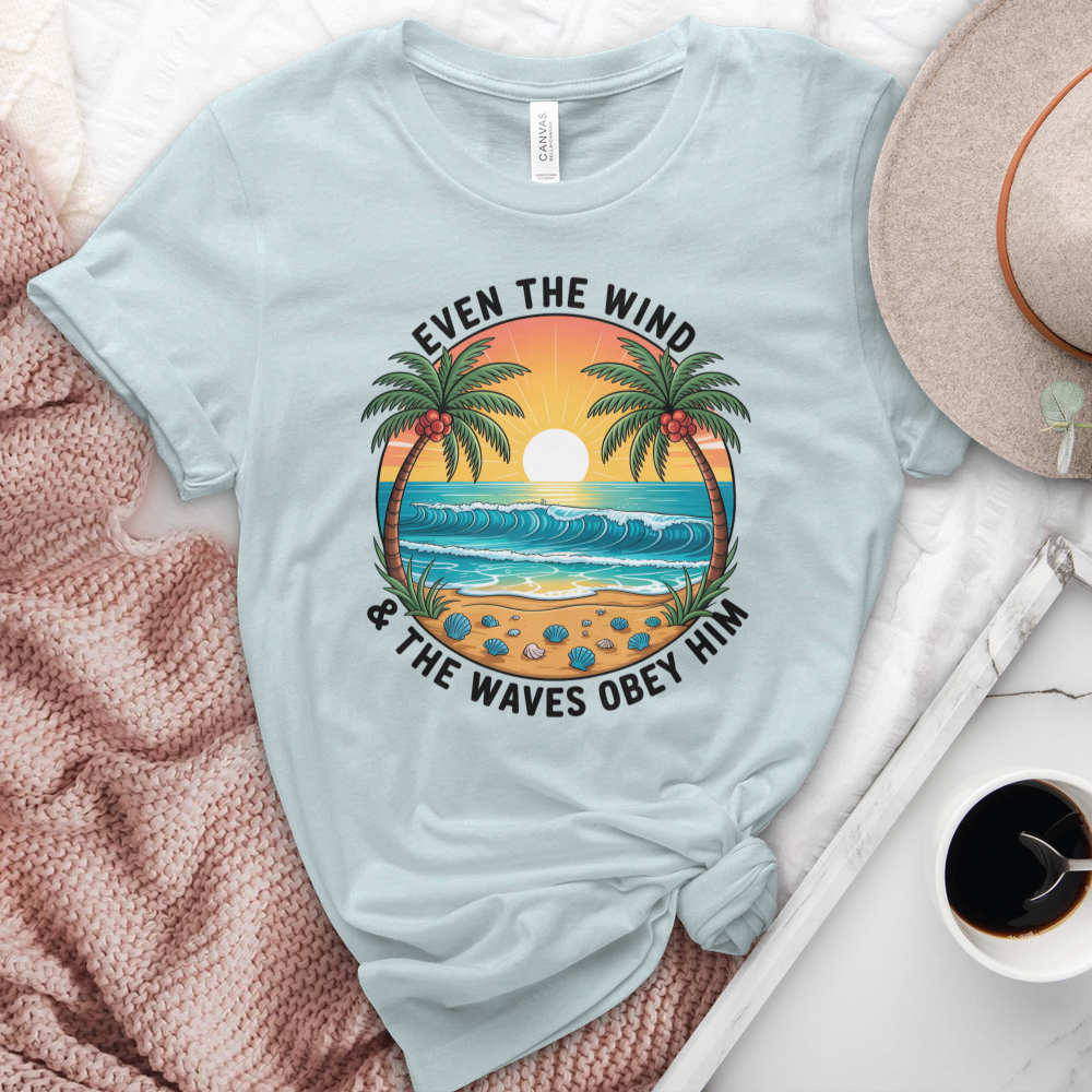 Even The Wind & The Waves Obey Him Heathered Tee