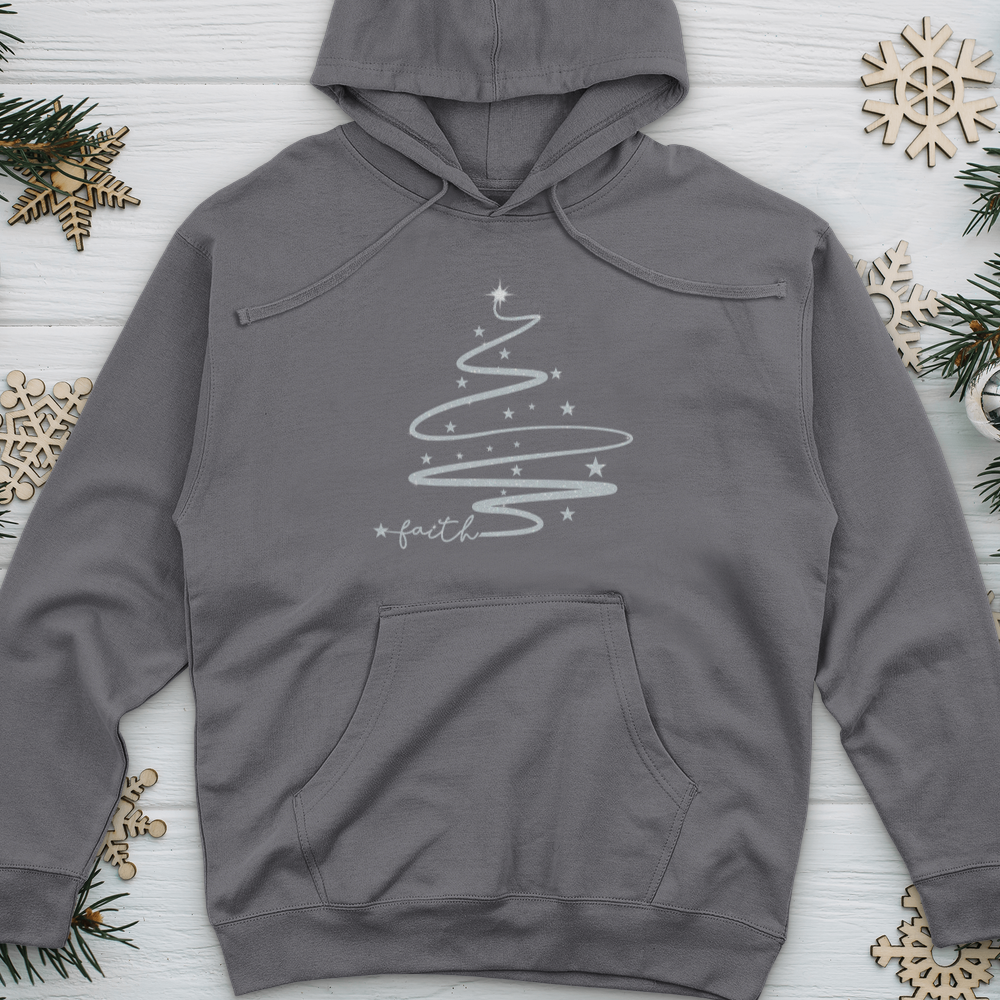 Faith Christmas Tree Silver Sparkle Midweight Hooded Sweatshirt