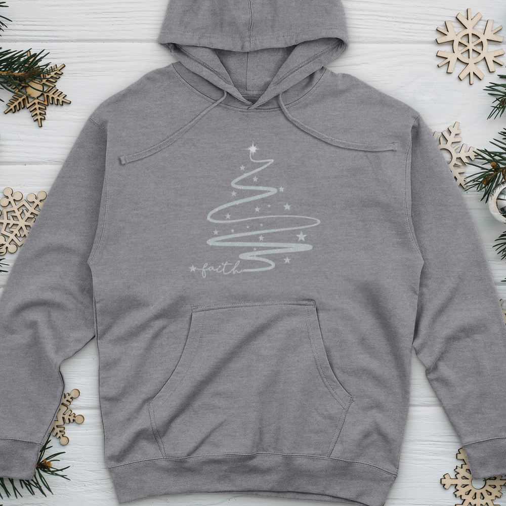 Faith Christmas Tree Silver Sparkle Midweight Hooded Sweatshirt