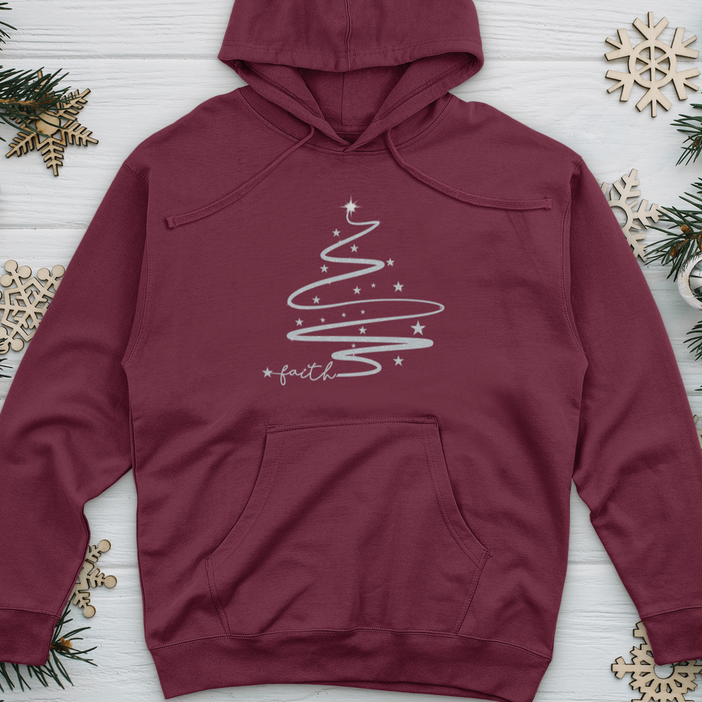 Faith Christmas Tree Silver Sparkle Midweight Hooded Sweatshirt