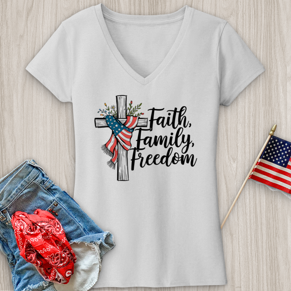 Faith Family Freedom USA Scarf V-Neck Tee