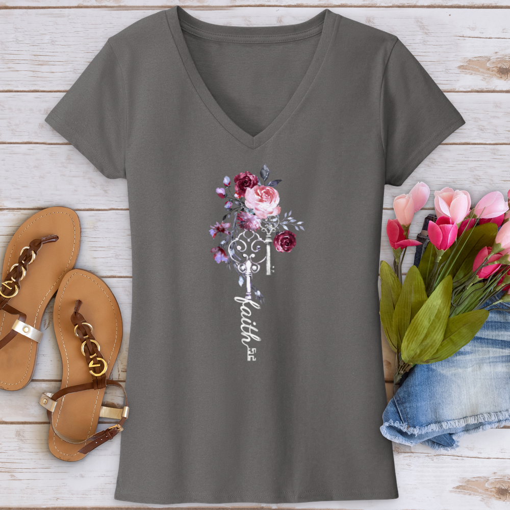 Faith Floral Key V-Neck Tee