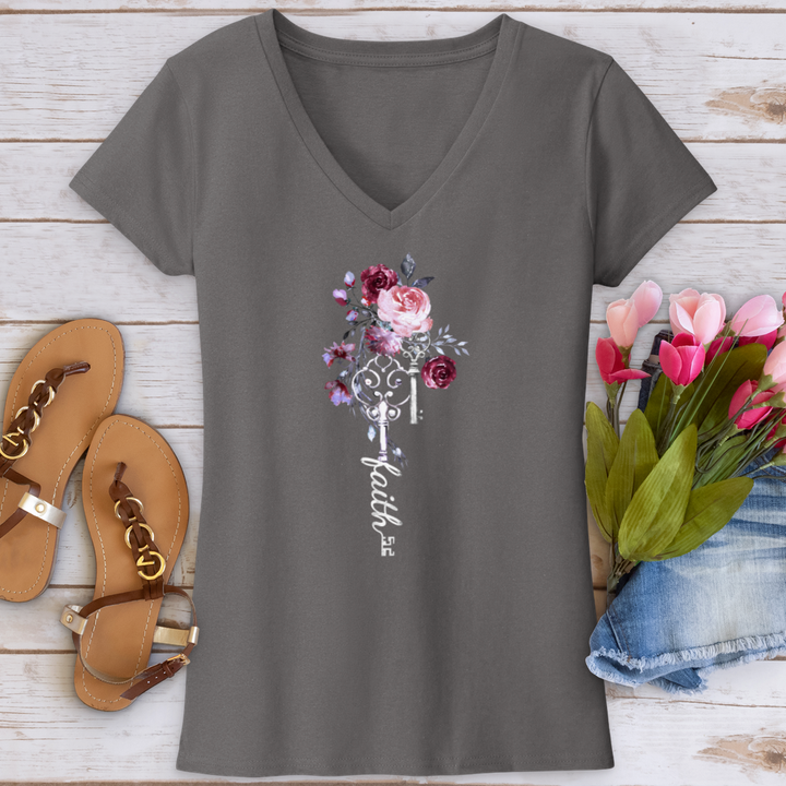 Faith Floral Key V-Neck Tee