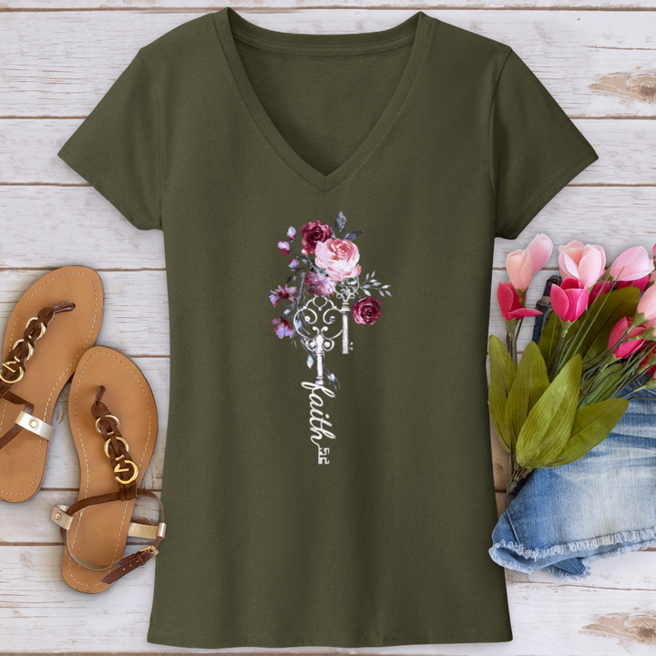 Faith Floral Key V-Neck Tee