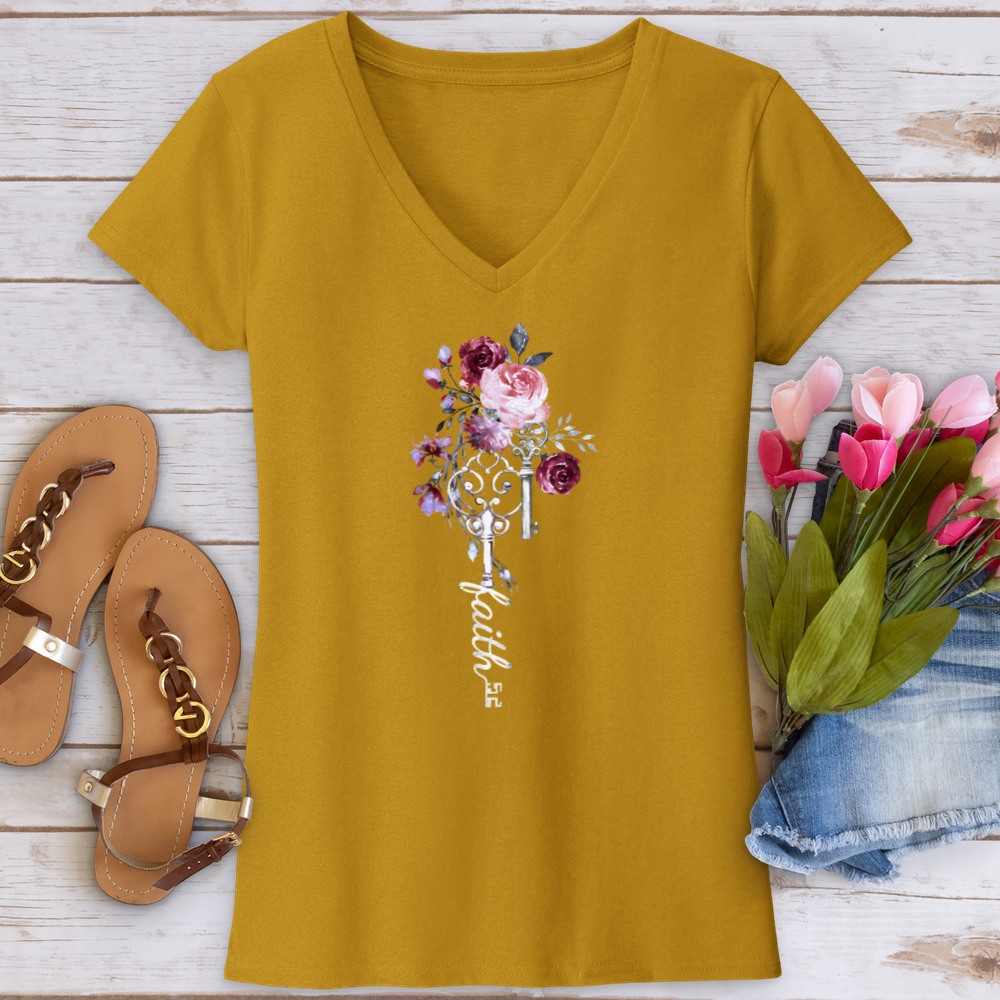 Faith Floral Key V-Neck Tee