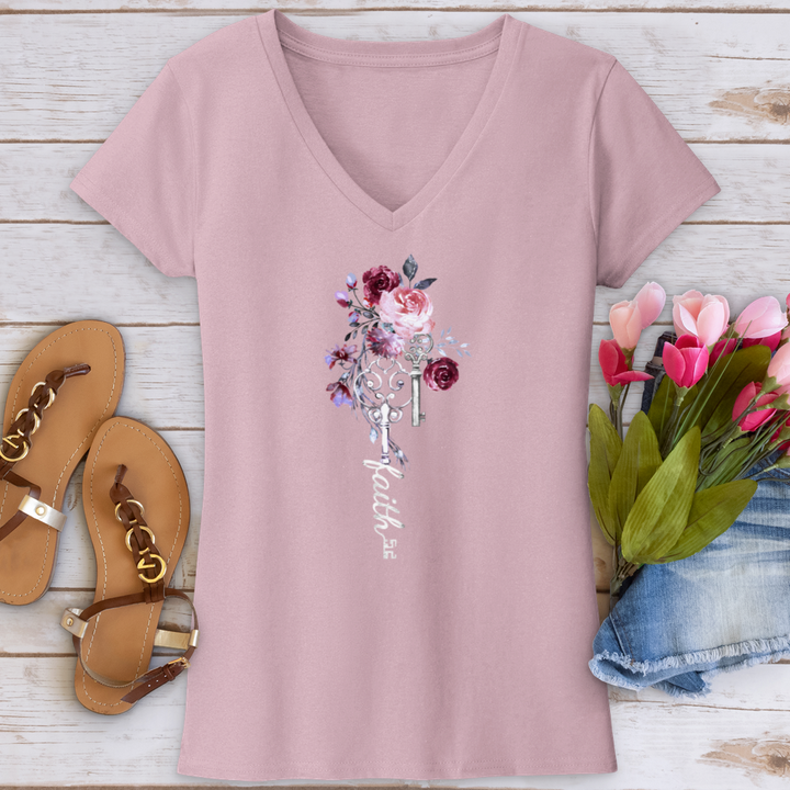 Faith Floral Key V-Neck Tee