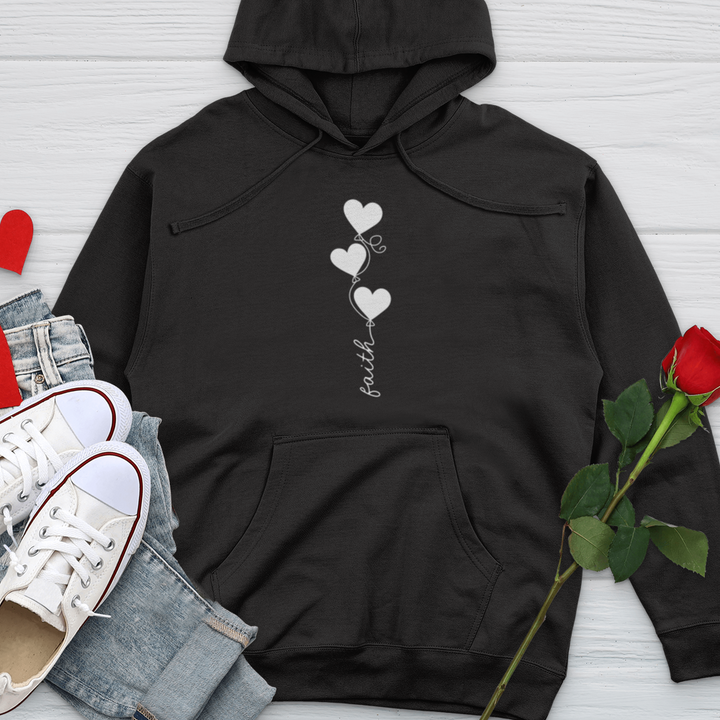 Faith Heart Balloons White Midweight Hooded Sweatshirt