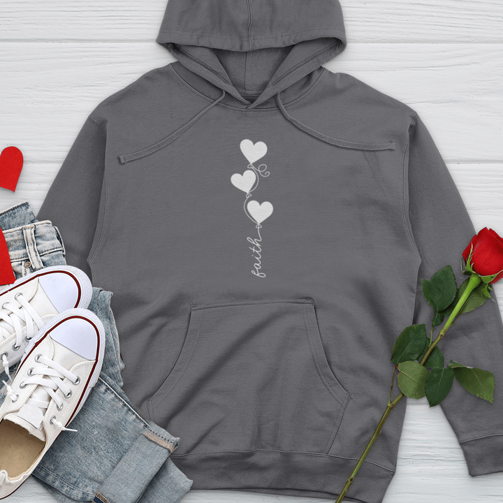 Faith Heart Balloons White Midweight Hooded Sweatshirt