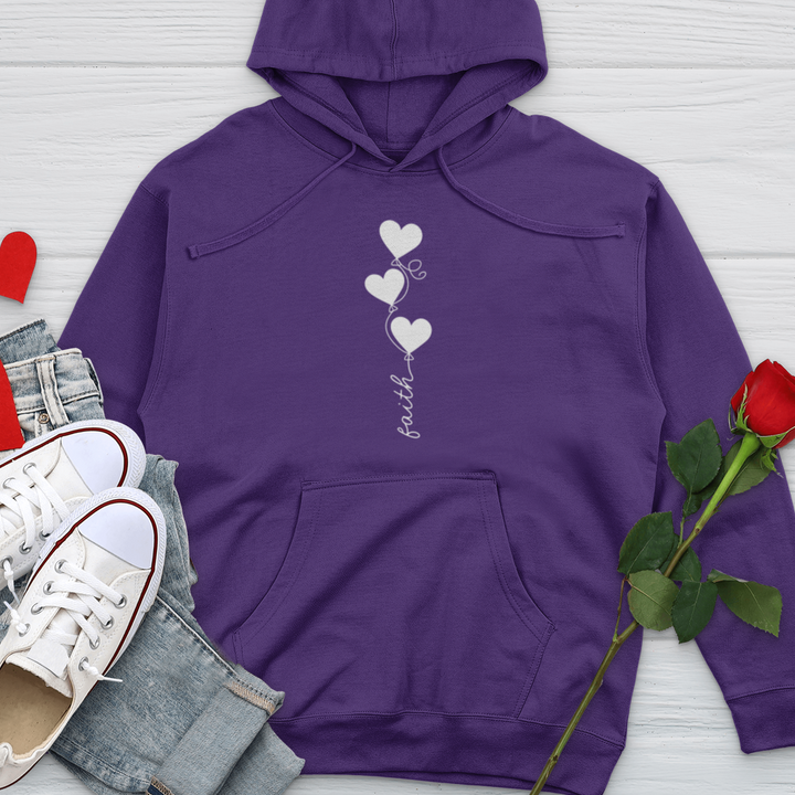 Faith Heart Balloons White Midweight Hooded Sweatshirt