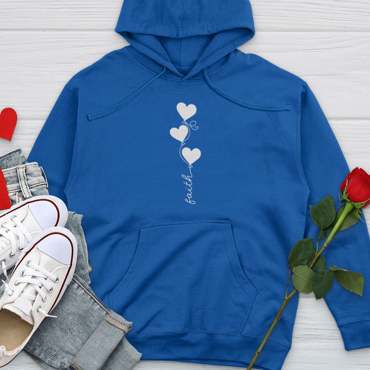 Faith Heart Balloons White Midweight Hooded Sweatshirt