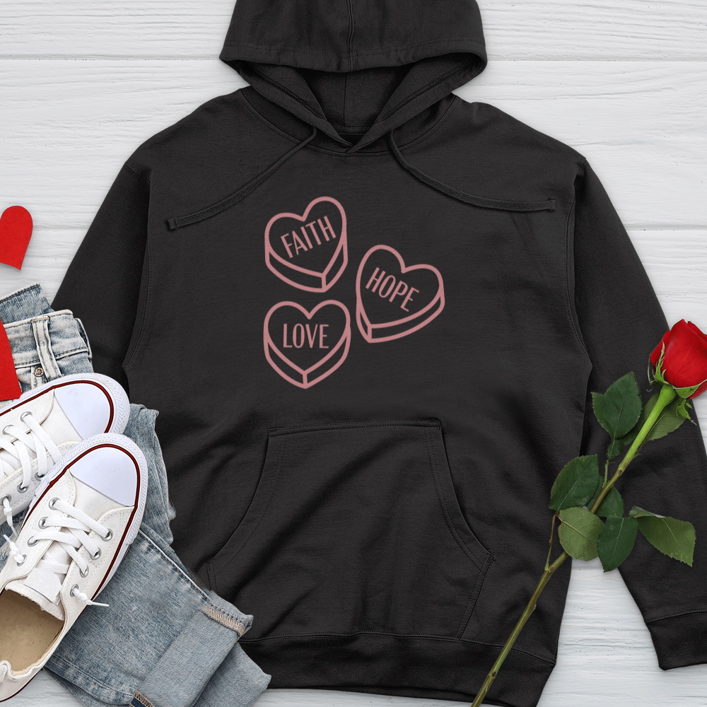 Faith Hope Love Candy Midweight Hooded Sweatshirt