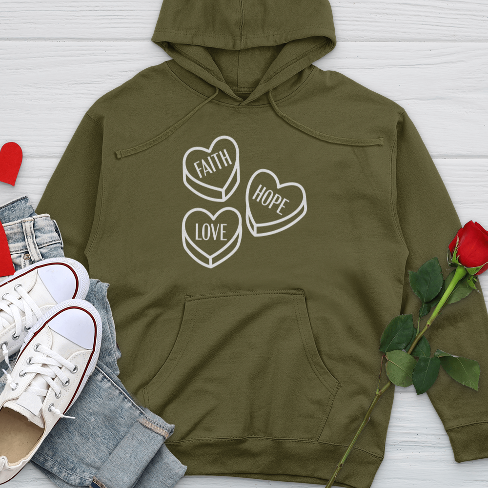 Faith Hope Love Candy White Midweight Hooded Sweatshirt