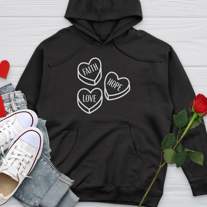 Faith Hope Love Candy White Midweight Hooded Sweatshirt