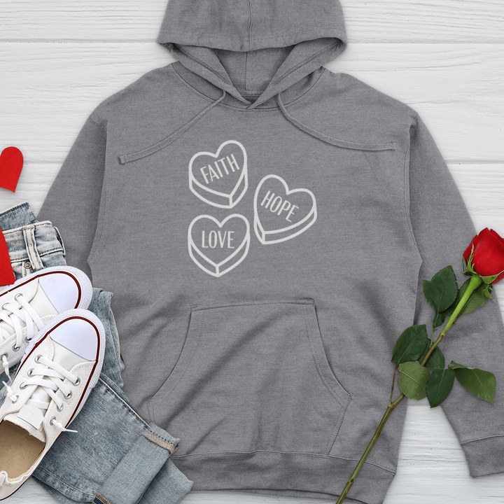 Faith Hope Love Candy White Midweight Hooded Sweatshirt