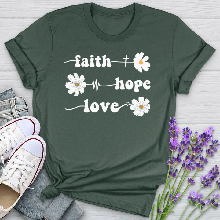 Faith Hope Love Daisy Flowers Softstyle Tee