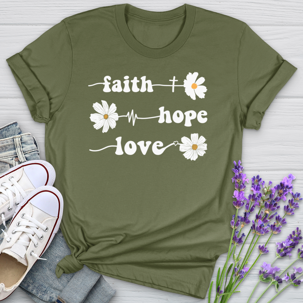 Faith Hope Love Daisy Flowers Softstyle Tee