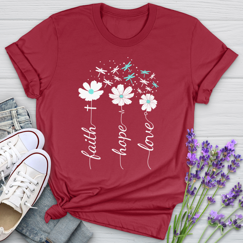 Faith Hope Love Dragonfly Floral Cotton Tee