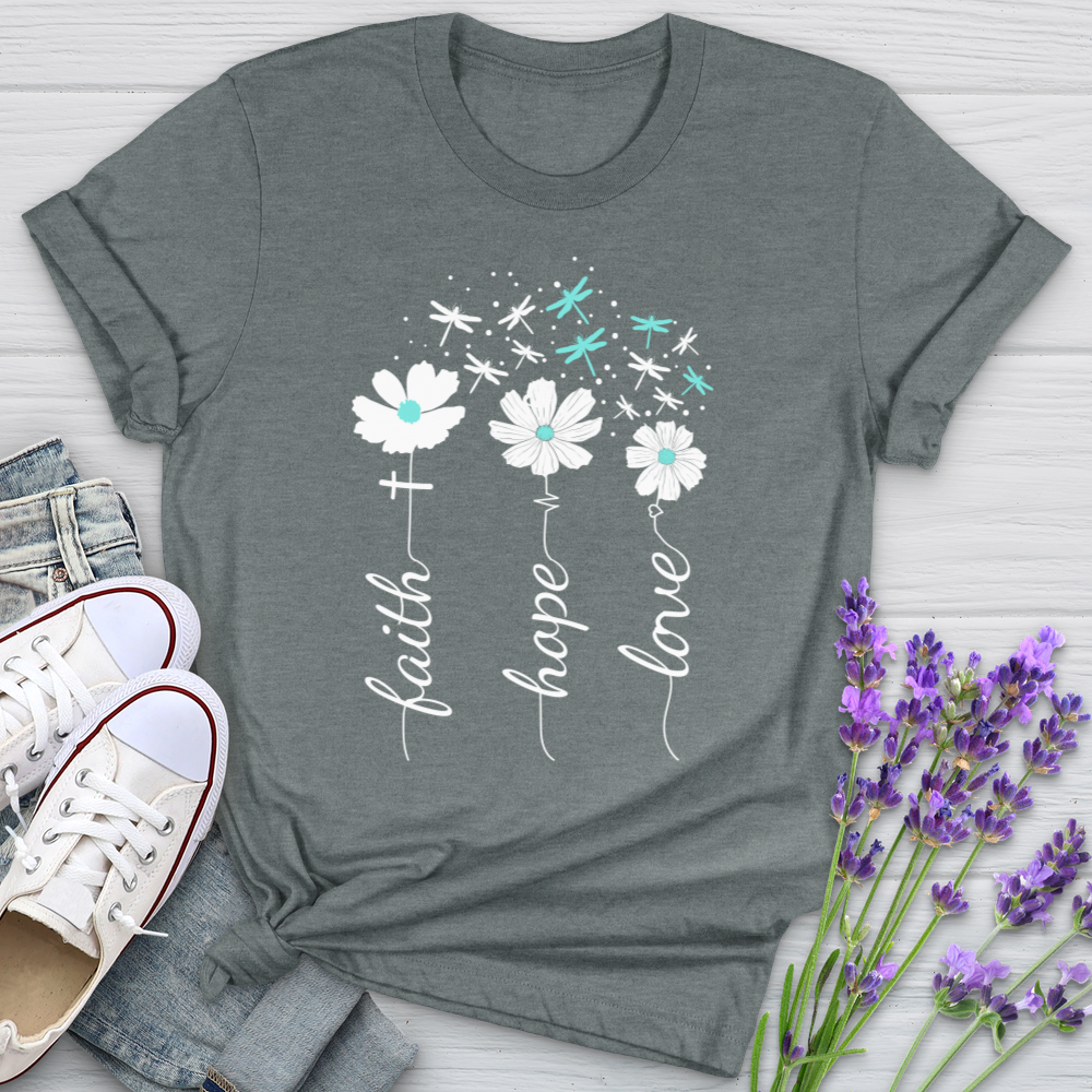 Faith Hope Love Dragonfly Floral Cotton Tee