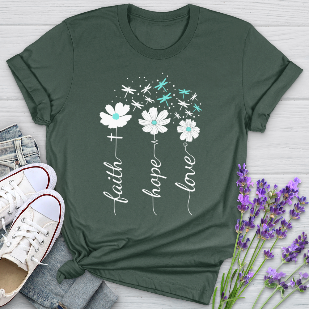 Faith Hope Love Dragonfly Floral Cotton Tee