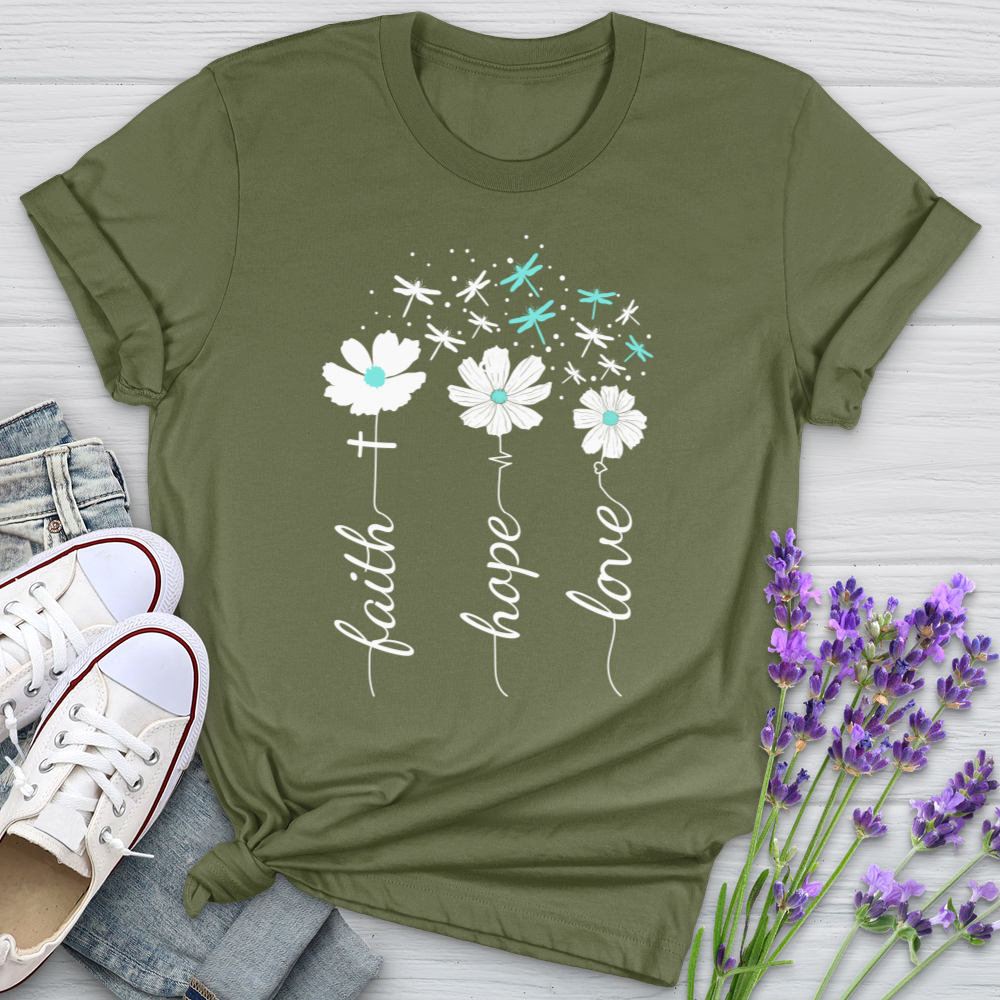 Faith Hope Love Dragonfly Floral Cotton Tee